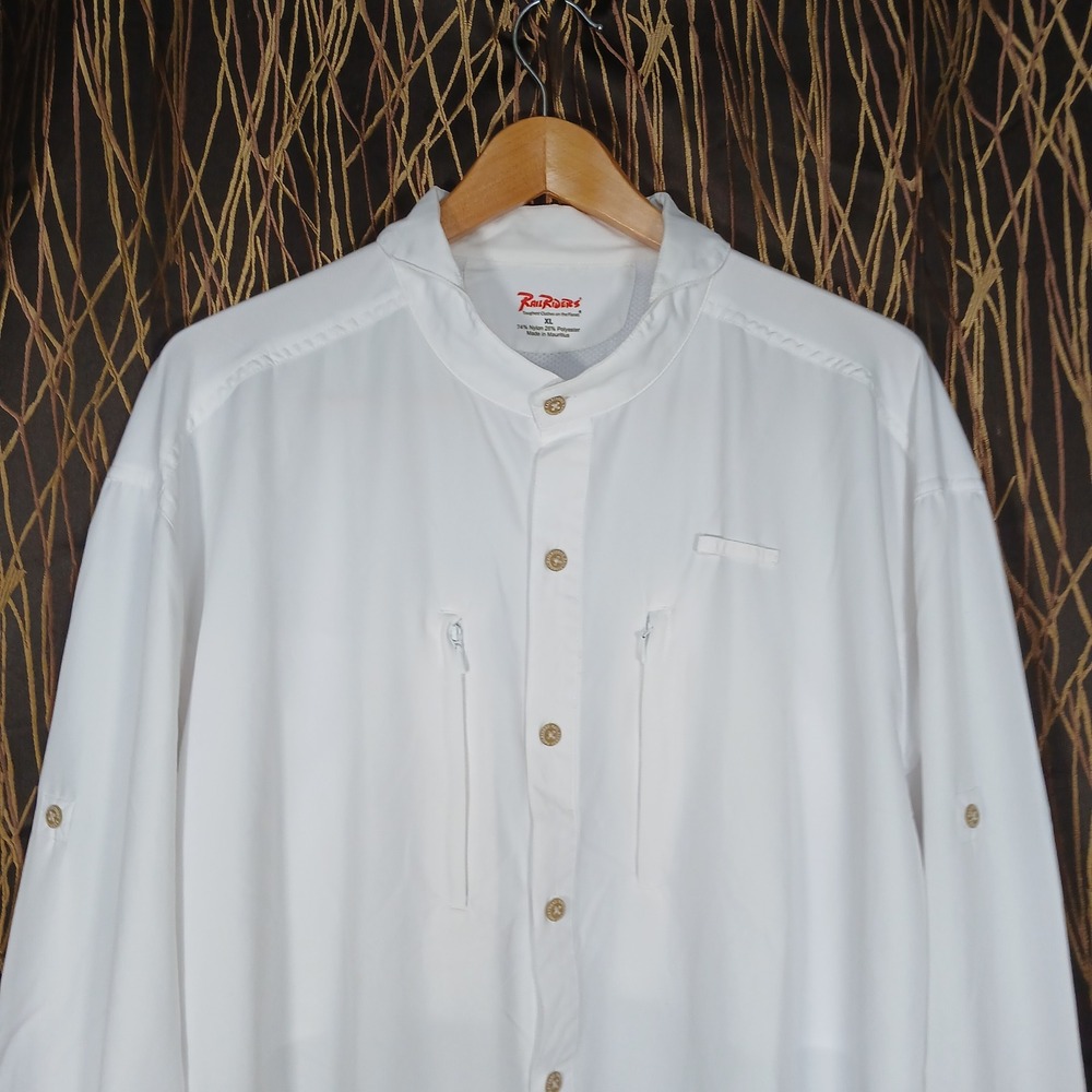 RailRiders Adventure Shirt Mens XL White Vented Mesh Hiking Travel Button Up